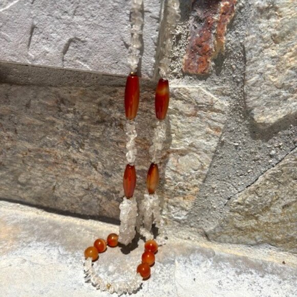 Natural Crystal and Carnelian Beaded Necklace 24" - Picture 1 of 5